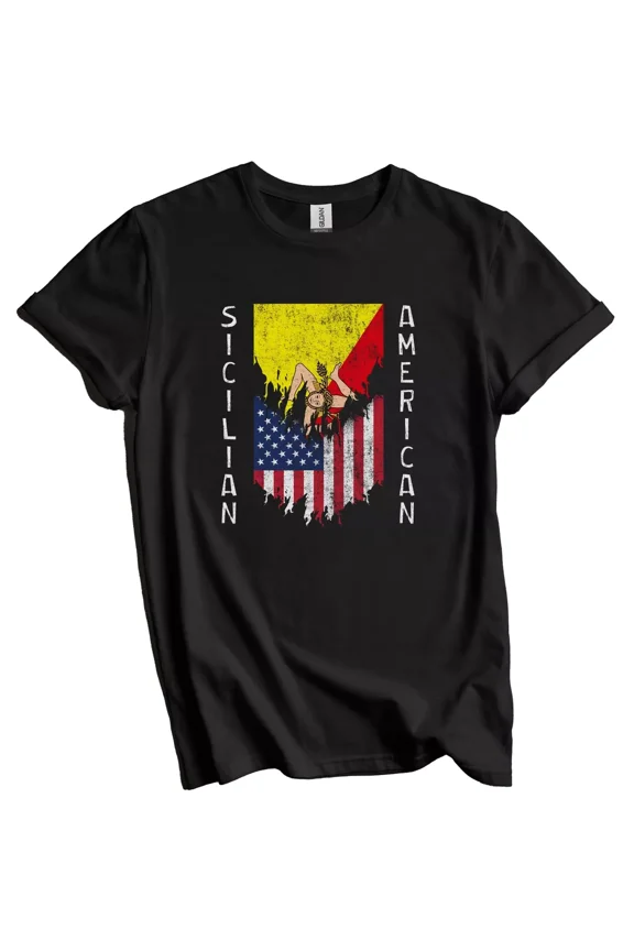 Sicilian American Flags Ripped Torn Sicily T-Shirt Gift for Men Women Unisex Tee