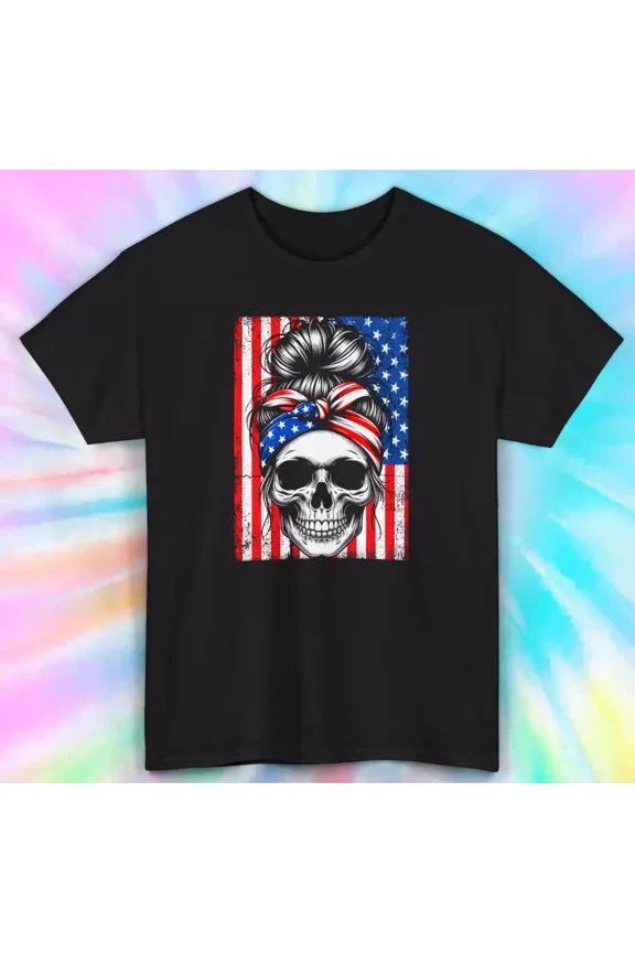 Skull Bandana Tee American Flag Graphic Unisex Tee