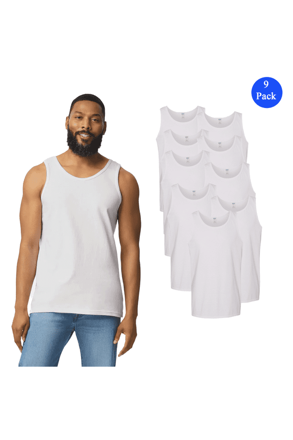 Sleeveless Tank Top, Classic Fit Bound Neck 100 Cotton Casual Wear Gym Tank, 9 Pack, White, XL