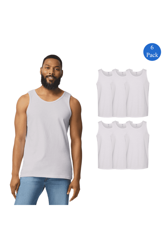 Sleeveless Tank Top, Men's Lightweight Cotton Workout Top, White Classic Tank, 6 Pack, 2XL