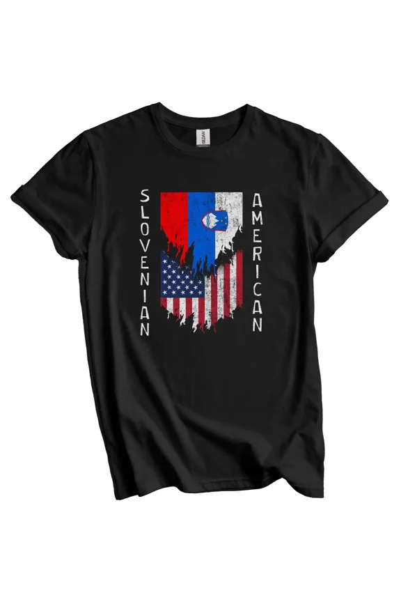 Slovenian American Flags Ripped Torn Slovenia T-Shirt Gift for Men Women Unisex Tee