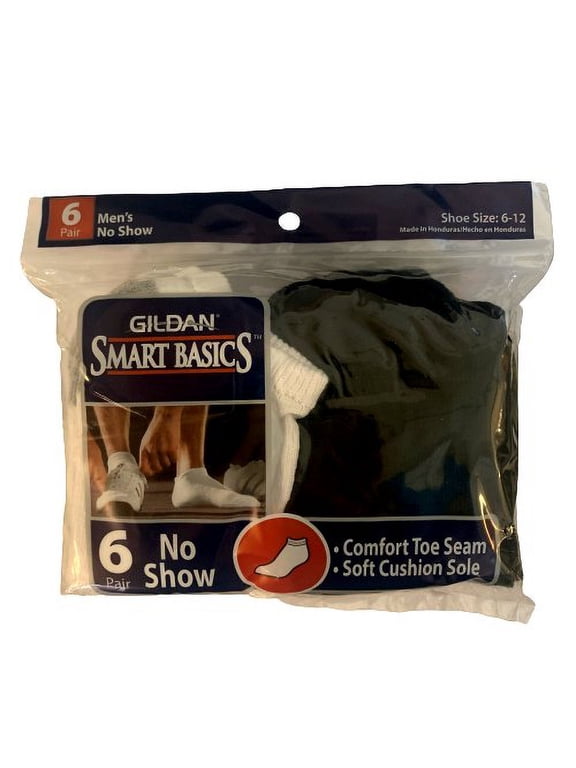 Smart Basics Men's Socks No Show Shoe Size 6-12, 6 Pairs, Black and White