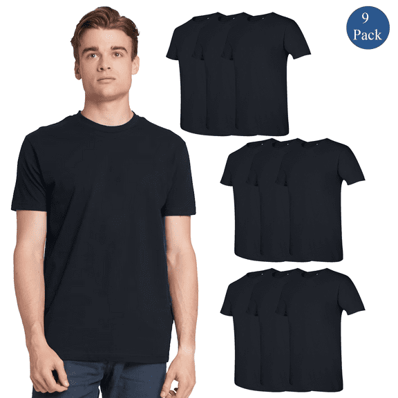 Gildan Softstyle 9-Pack Bulk Black T-Shirt, Short Sleeve Crew Neck Cotton Tee, Classic S Size