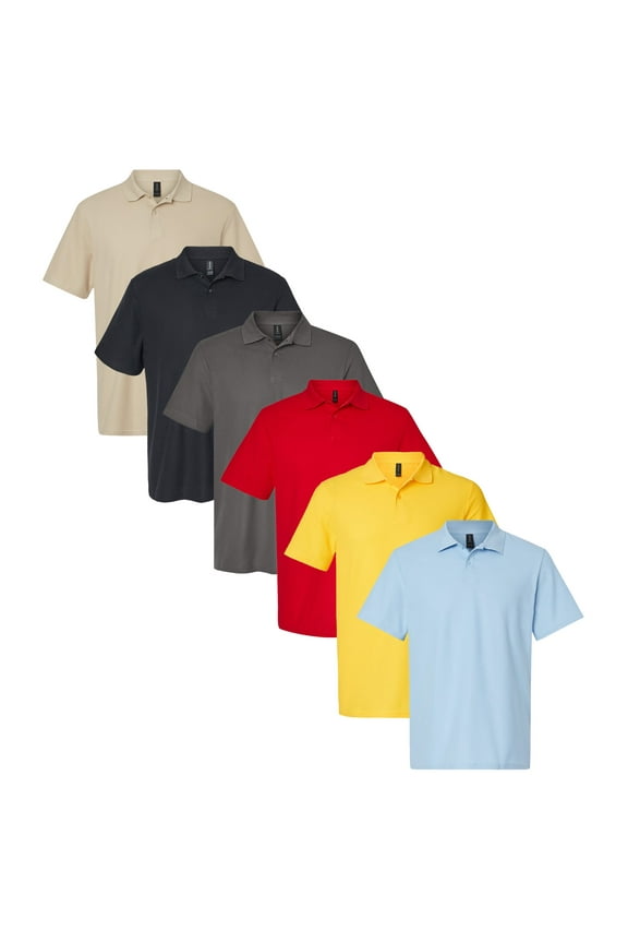 Softstyle Adult Polo Shirt 64800 – 2XL Size | 100% Cotton Pack Of 6, Assorted Colors Bulk T-Shirt