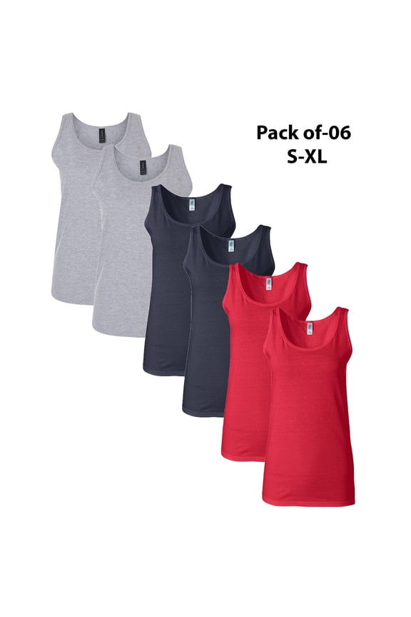 Softstyle Assorted Tank Top for Women, Ladies Sleeveless Casual Colorful Tank, 6 Pack Size-M