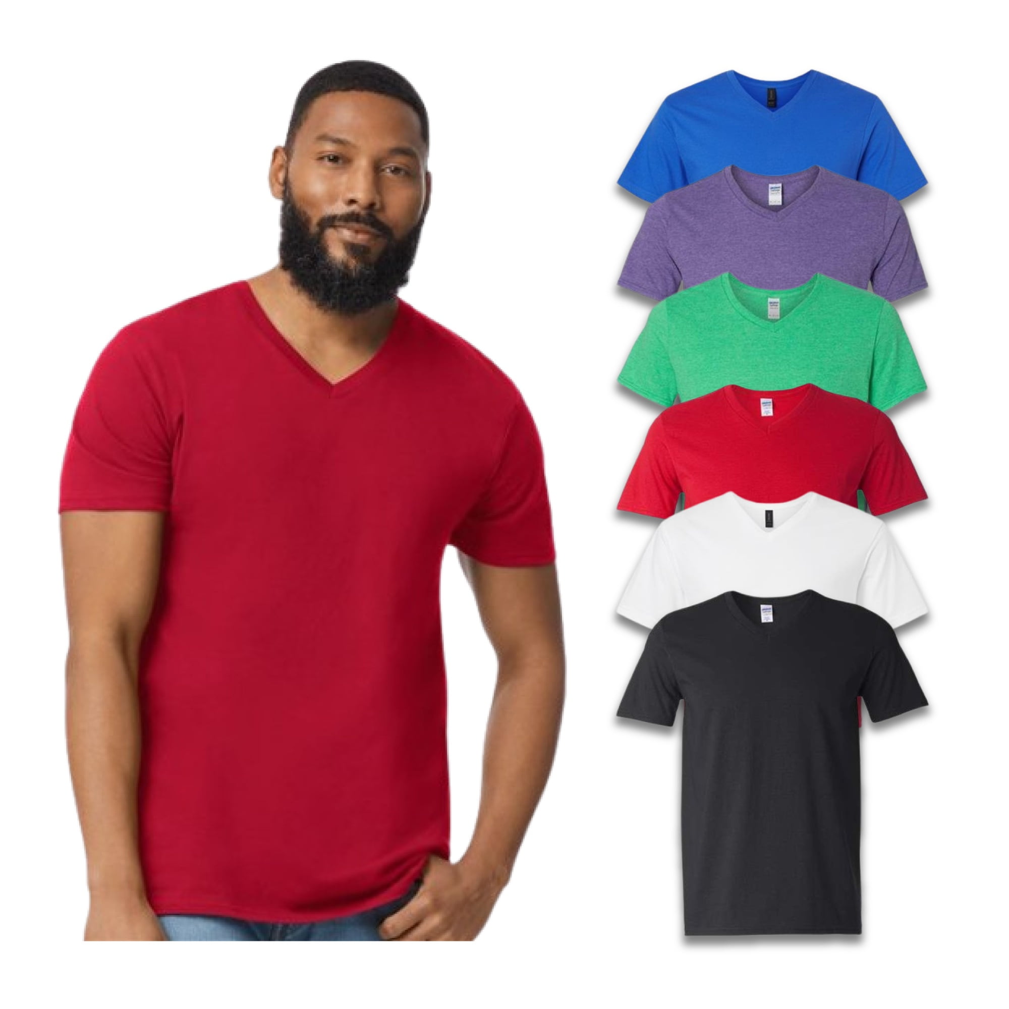 Gildan Softstyle Assorted V-Neck T-Shirt for Men, Short Sleeve V Neck ...