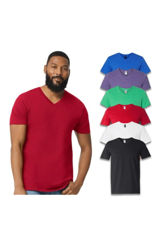 Softstyle Assorted V-Neck T-Shirt for Men, Short Sleeve V Neck Tee, 6 Pack Classic Mix Color, XL
