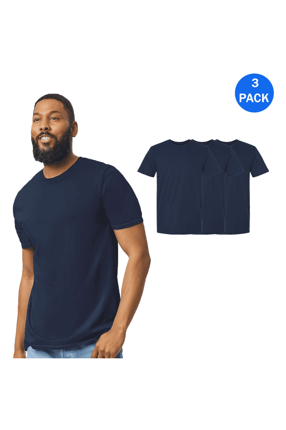 Softstyle Cotton T-Shirt for Men, Breathable Short Sleeve Crewneck, Casual Wear, Comfortable Navy Tee, Pack 3, S