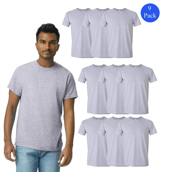 Gildan Softstyle Crewneck T-Shirt for Men, 9 Pack Short Sleeve Classic Fit Tee, Sport Grey, S