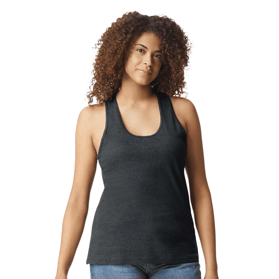 Gildan Softstyle Cvc Racerback Tank Top, Women's Sleeveless Semi-Fitted Tank, Pitch Black Mist, S