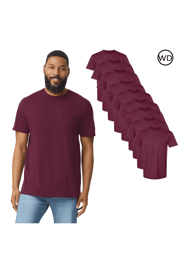 Softstyle Cvc Short Sleeve T-Shirt for Men, Crew Rib Collar Maroon Mist Tee, 9 Pack, 3XL