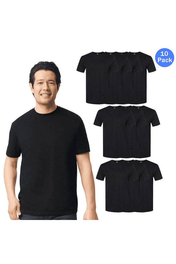 Softstyle Cvc T-Shirt for Men, Pure Heavy Cotton Rib Collar Pitch Black Tee, 10 Pack, XL