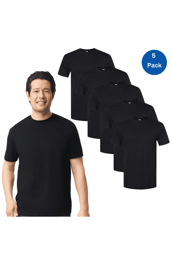 Softstyle Cvc T-Shirt for Men, Pure Heavy Cotton Rib Collar Pitch Black Tee, 5 Pack, 3XL
