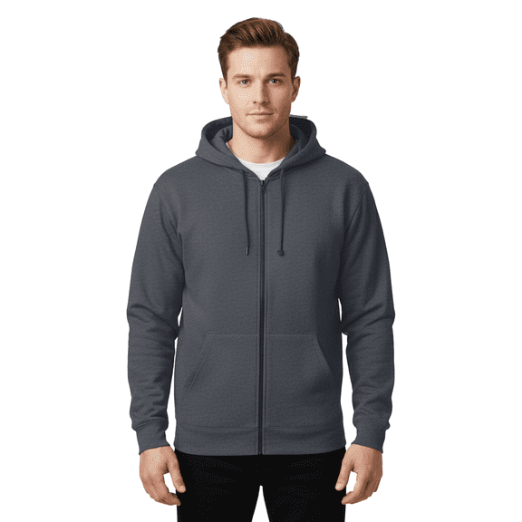 Gildan Softstyle Full-Zip Hooded Sweatshirt, Men's Fleece Pullover Dark Heather Hoodie, XL