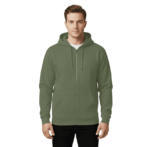 Gildan Softstyle Full-Zip Hooded Sweatshirt, Men's Fleece Pullover Military Green Hoodie, L