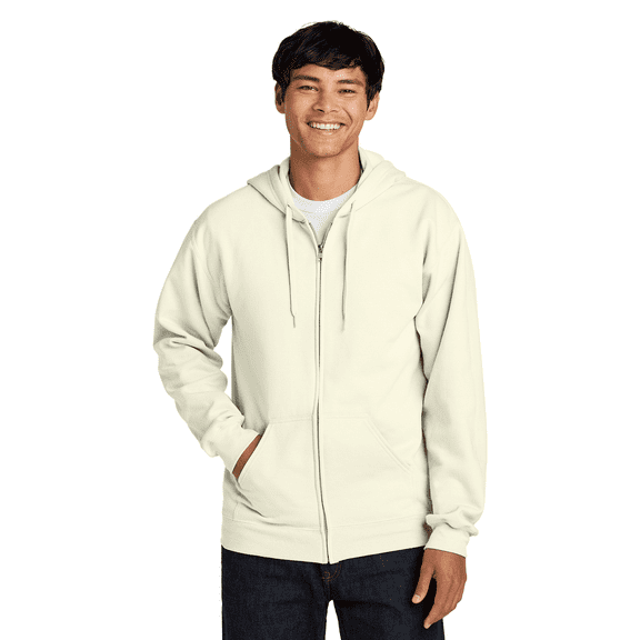 Gildan Softstyle Full-Zip Hoodie, Ring-Spun Cotton Midweight Fleece Sweatshirt, Off White, M