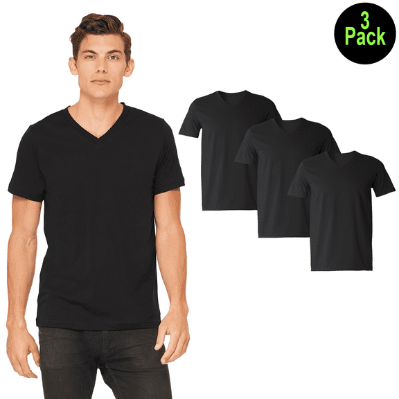 Gildan Softstyle Men V-Neck T-Shirt, Short Sleeve Modern Classic Fit Bulk Tee, Black, S, 3 Pack
