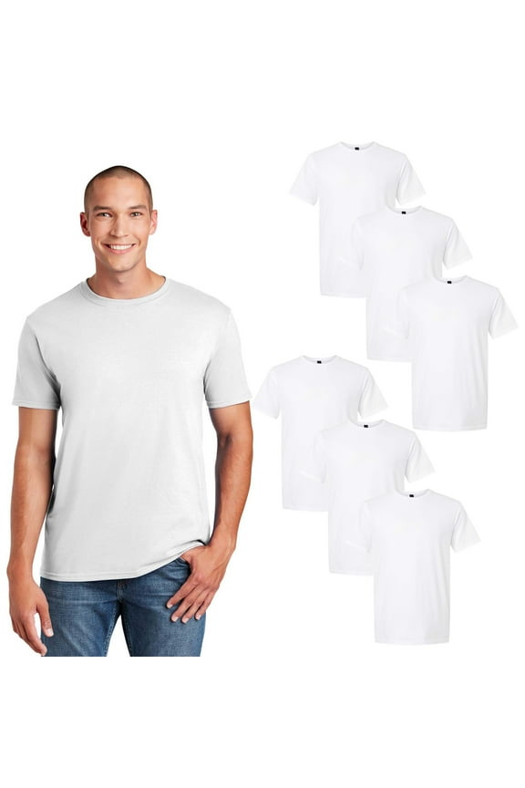 Softstyle Men's Cotton T-Shirt, White 6-Pack, Short Sleeve Crew Neck, Modern Fit, Sizes S-3XL