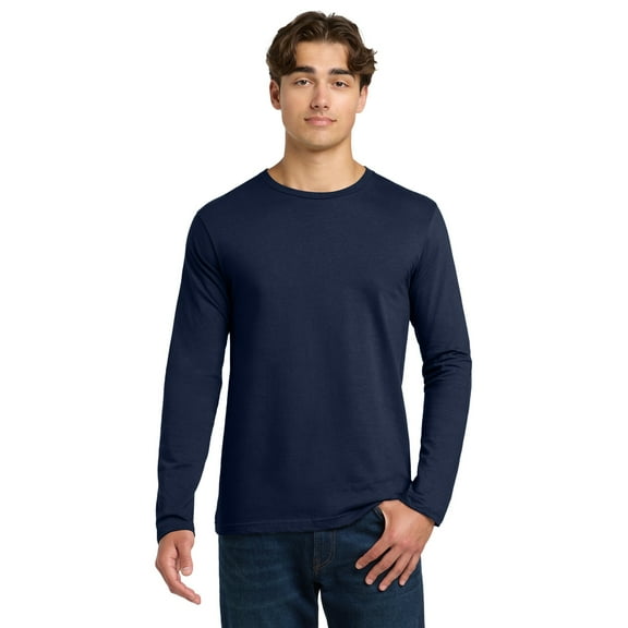 Gildan Softstyle Men's Crewneck Long Sleeve T-Shirt, Lightweight Modern Fit Classic Tee, Navy, L