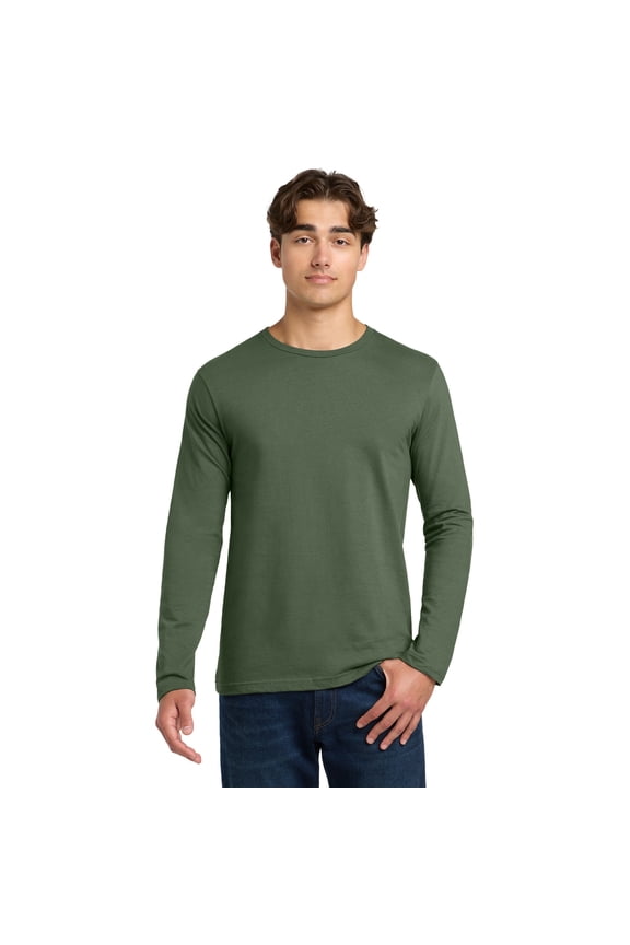 Softstyle Men's Long Sleeve Crew T-Shirt, Lightweight Modern Classic Fit, Military Green, L
