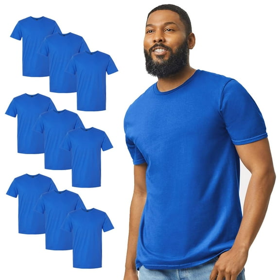 Gildan Softstyle Men’s T-Shirt, Short Sleeve Crewneck, Casual Comfort Bulk Tee, Royal, S, 9 Pack