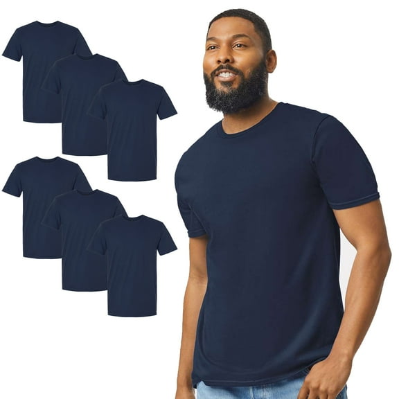 Gildan Softstyle Men's T-Shirt, Short Sleeve Crewneck, Comfortable Cotton Tee, Navy, XL, 6 Pack