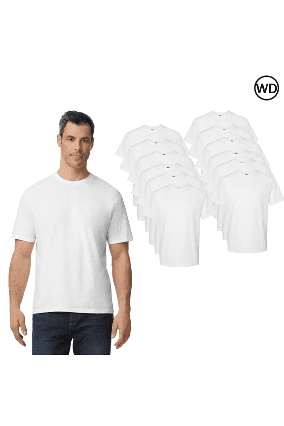 Softstyle Midweight Short Sleeve T-Shirt for Adult Men, White, Pack of 12, Xl