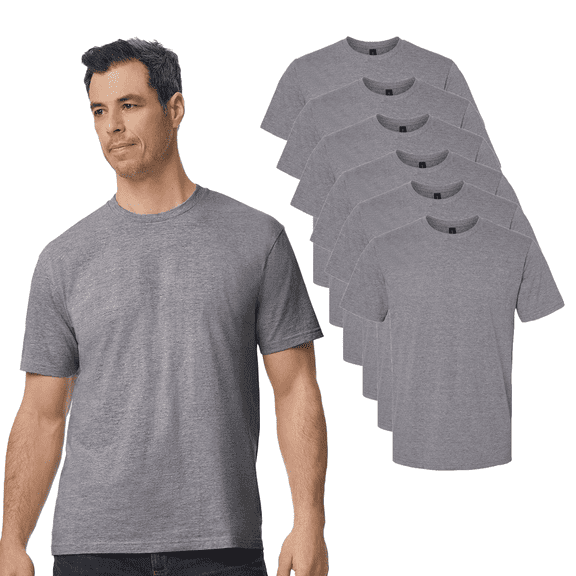 Gildan Softstyle Midweight T-Shirt for Men, Classic Fit Crewneck Short Sleeve Graphite Heather Color Tee, 6 Pack, S