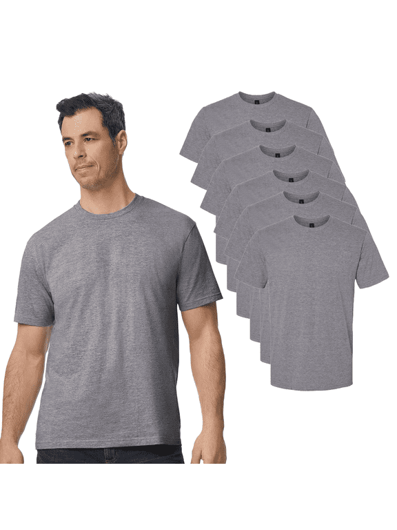 Softstyle Midweight T-Shirt for Men, Classic Fit Crewneck Short Sleeve Graphite Heather Color Tee, 6 Pack, S