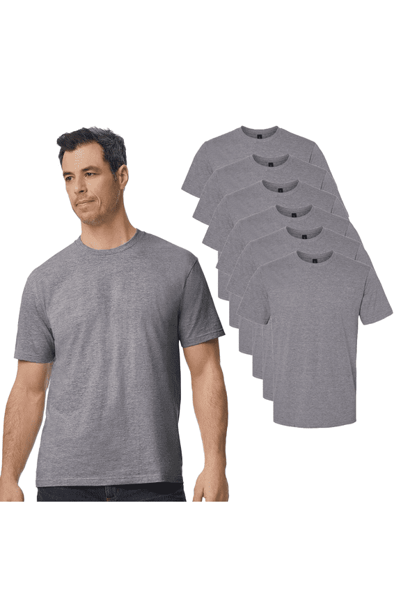 Softstyle Midweight T-Shirt for Men, Classic Fit Crewneck Short Sleeve Graphite Heather Color Tee, 6 Pack, XL