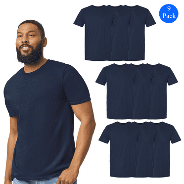 Gildan Softstyle Navy T-Shirt for Men, 100 Cotton, Short Sleeve, Comfortable Blank Tee, 9 Pack, L