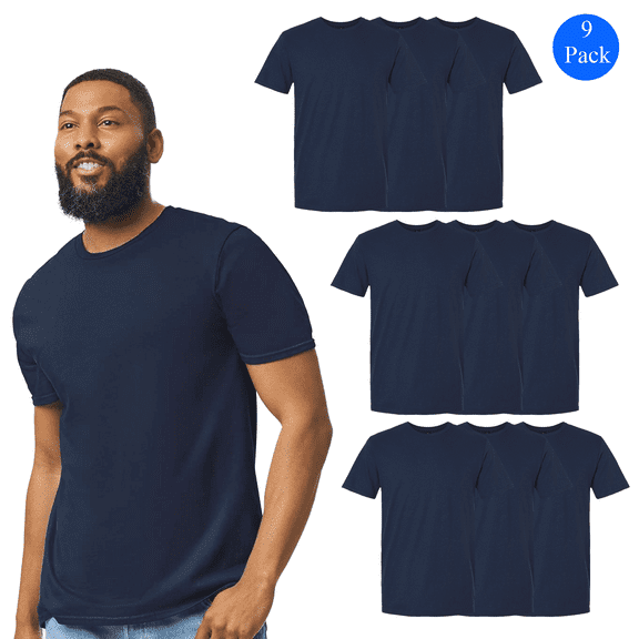 Gildan Softstyle Navy T-Shirt for Men, 100 Cotton, Short Sleeve, Comfortable Blank Tee, 9 Pack, S