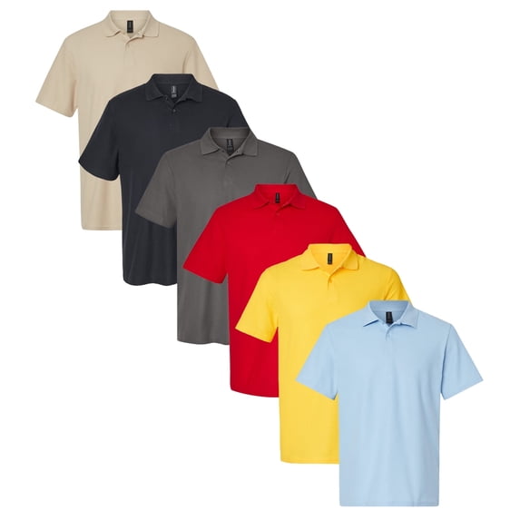 Gildan Softstyle Pique - Bulk Polo Mix Color T-Shirts for Men | 5.2 oz,100% ring-spun cotton and available in assorted colors Tee 2X-Large size, Pack 6