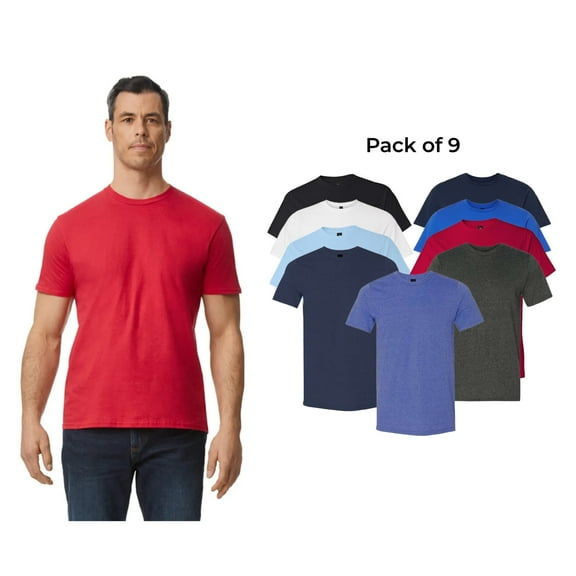Gildan Softstyle Short Sleeve T-Shirt, Lightweight Men's Slim Fit Tee Wholesale Multicolor, 9 Pack, S