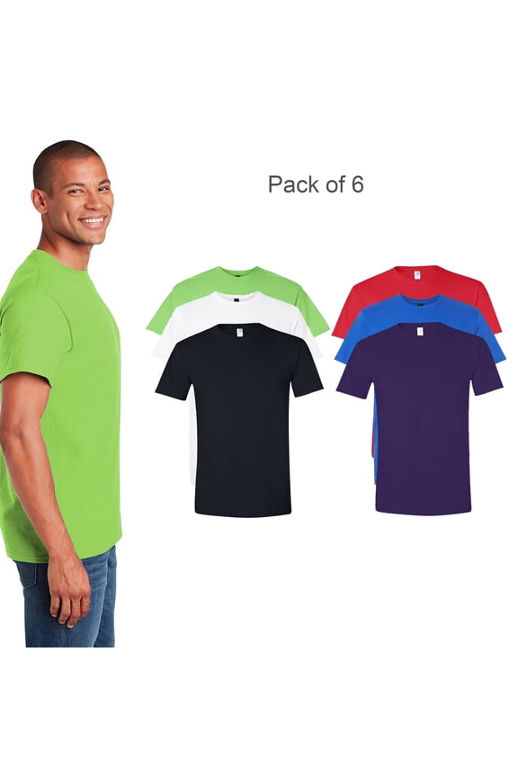 Softstyle Short Sleeve T-Shirt, Men's Crew Neck Modern Classic Fit Multicolor Tee,6 Pack, XL