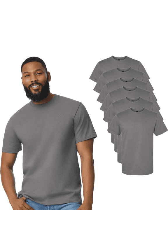 Softstyle Short Sleeve T-Shirt, Midweight Crewneck Classic Fit Charcoal Tee for Men, 6 Pack, Size L