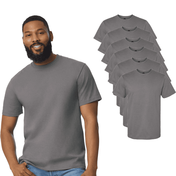 Gildan Softstyle Short Sleeve T-Shirt, Midweight Crewneck Classic Fit Charcoal Tee for Men, 6 Pack, Size S