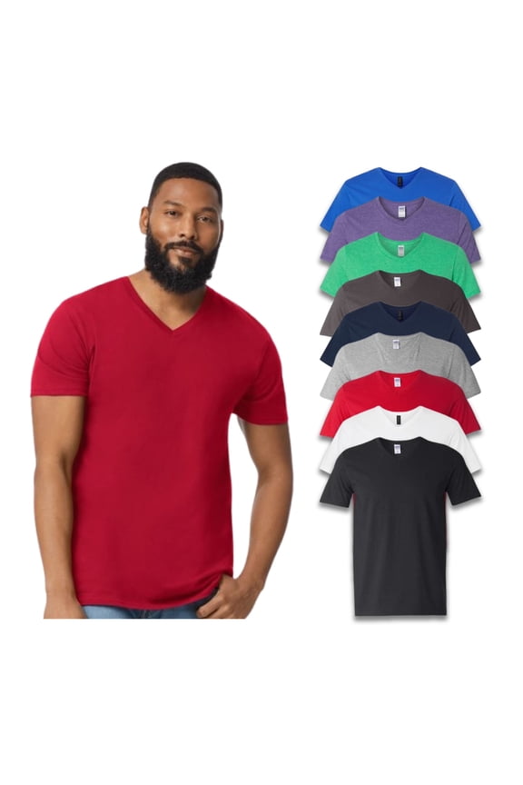 Softstyle Short Sleeve T-Shirt for Men, Assorted V Neck Tee, Mix Color 9 Pack, L