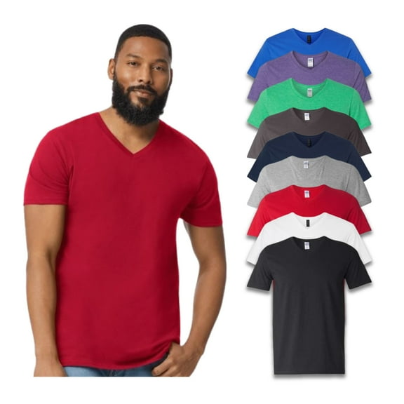 Gildan Softstyle Short Sleeve T-Shirt for Men, Assorted V Neck Tee, Mix Color 9 Pack, XL