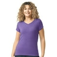 thumbnail image 1 of Gildan Softstyle Short Sleeve V-Neck T-Shirt, Women's Semi-Fitted Rib Collar Tee, Heather Purple, XL, 1 of 6