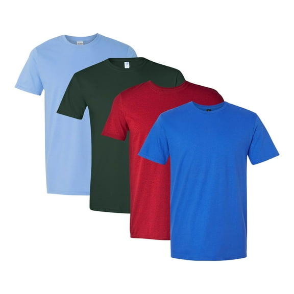 Gildan - Softstyle T-Shirt For Men, 4.5 oz. 100% Ring-Spun Cotton Bulk Tee, Assorted Short Sleeve Crewneck Plain Tees, Multi Pack Solid T-shirts (Dark+Bright Color 4 Pack, L)