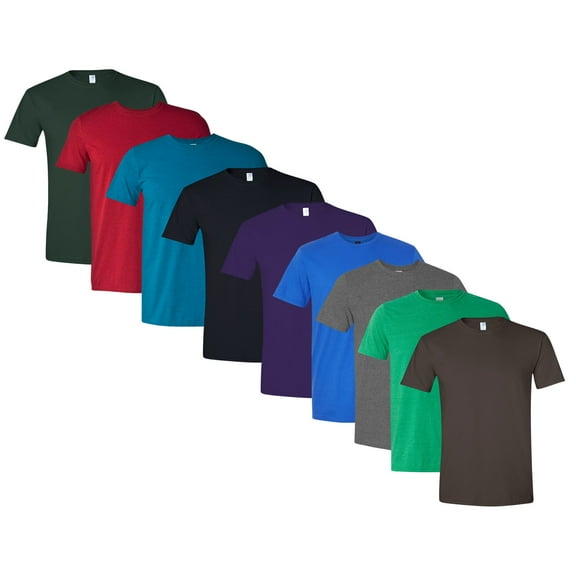 Gildan - Softstyle T-Shirt For Men, 4.5 oz. 100% Ring-Spun Cotton Bulk Tee, Assorted Short Sleeve Crewneck Plain Tees, Multi Pack Solid T-shirts (Dark Color 9 Pack, L)