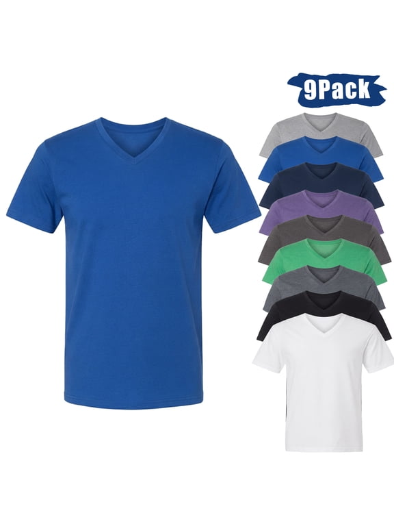 Softstyle T-Shirt for Men 9 Pack, V Neck Casual Short Sleeve Essential Tees, Assorted Color, 3XL