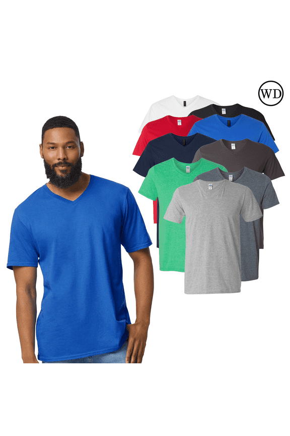 Softstyle T-Shirt for Men 9 Pack, V Neck Casual Short Sleeve Essential Tees, Assorted Color, S