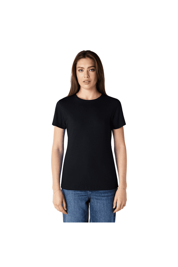 Softstyle Taped Neck T-Shirt for Women, Short Sleeve Semi-Fitted Tee, Black, S