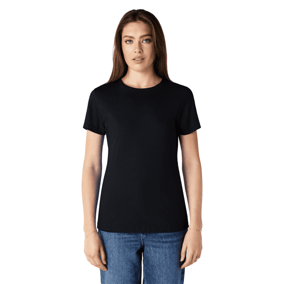 Gildan Softstyle Taped Neck T-Shirt for Women, Short Sleeve Semi-Fitted Tee, Black, S