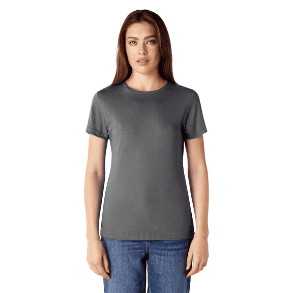 Gildan Softstyle Taped Neck T-Shirt for Women, Short Sleeve Semi-Fitted Tee, Charcoal, S