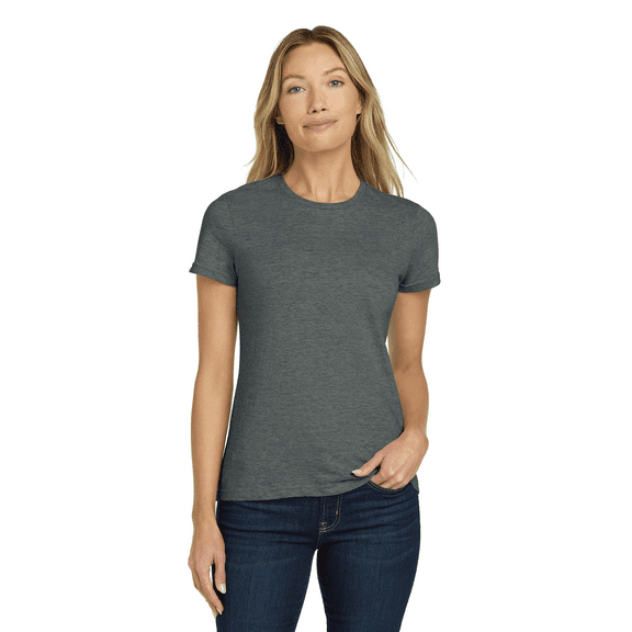 Gildan Softstyle Taped Neck T-Shirt for Women, Short Sleeve Semi-Fitted Tee, Dark Heather, S
