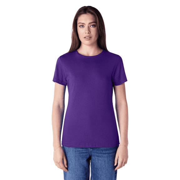 Gildan Softstyle Taped Neck T-Shirt for Women, Short Sleeve Semi-Fitted Tee, Purple, S