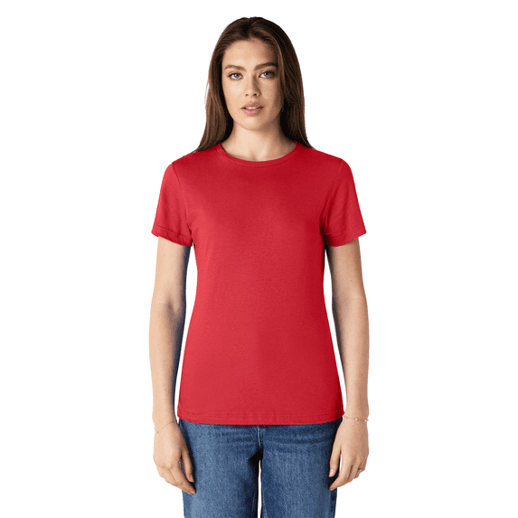 Gildan Softstyle Taped Neck T-Shirt for Women, Short Sleeve Semi-Fitted Tee, Red, 2XL
